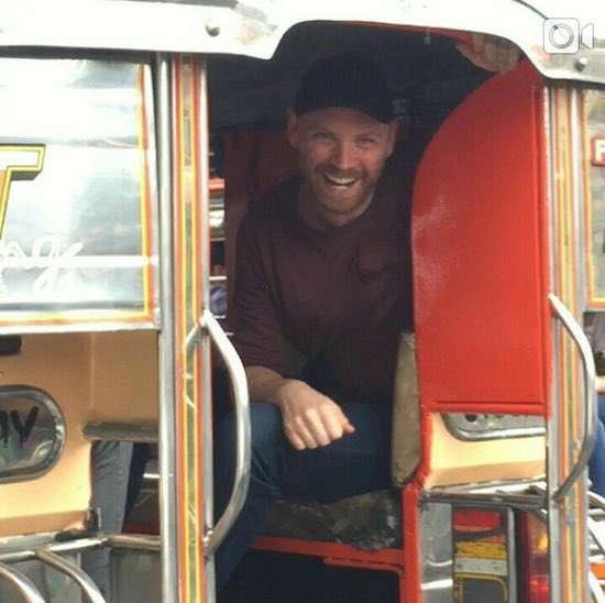Coldplay's Jonny Buckland riding a jeepney