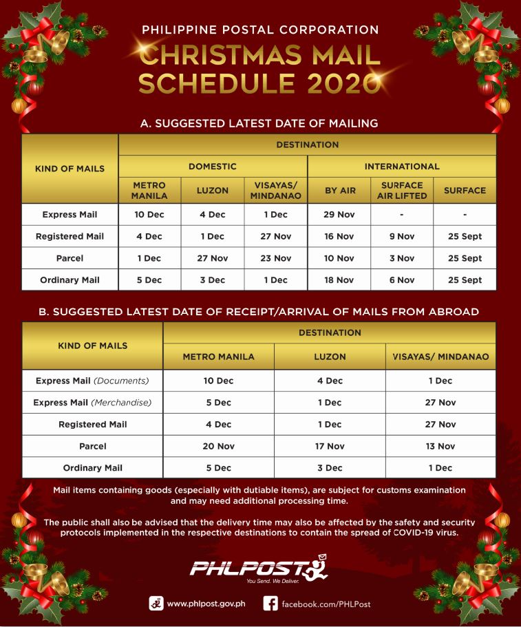 PHLPost Christmas schedule