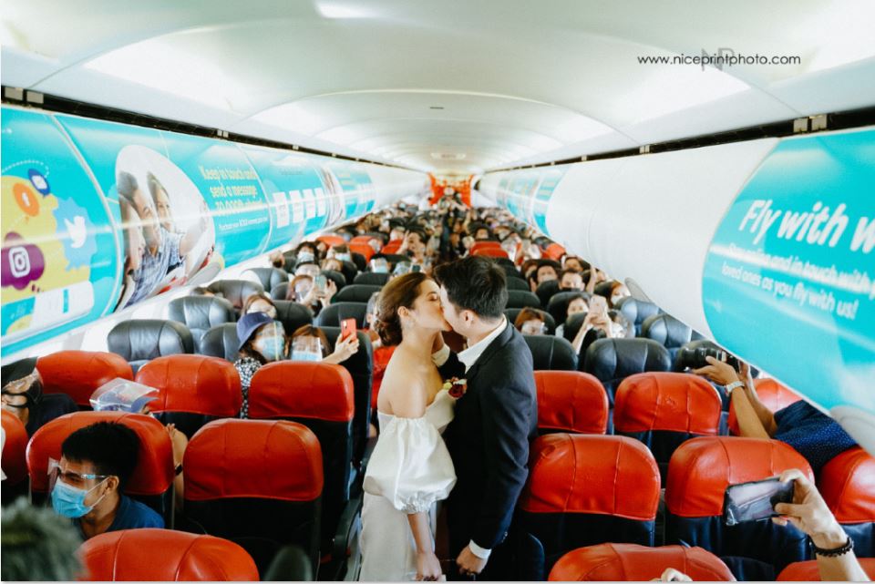 Flight steward couple wedding